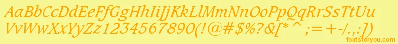 CaxtonBookItalicBt Font – Orange Fonts on Yellow Background