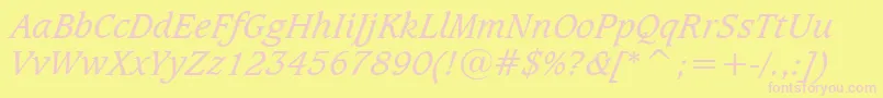 CaxtonBookItalicBt Font – Pink Fonts on Yellow Background