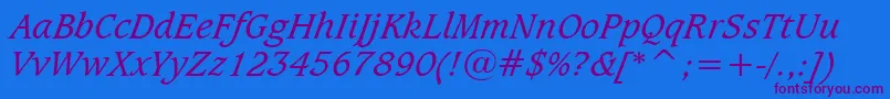CaxtonBookItalicBt Font – Purple Fonts on Blue Background