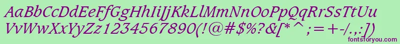 CaxtonBookItalicBt Font – Purple Fonts on Green Background