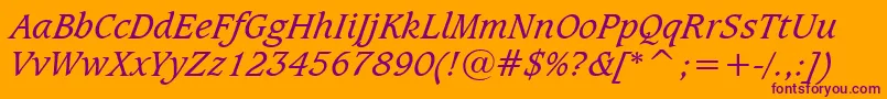 CaxtonBookItalicBt Font – Purple Fonts on Orange Background