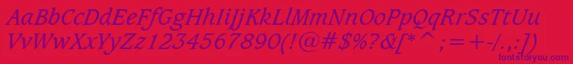 Fonte CaxtonBookItalicBt – fontes roxas em um fundo vermelho