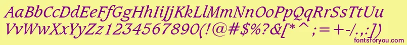 CaxtonBookItalicBt Font – Purple Fonts on Yellow Background