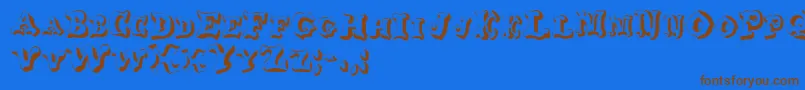 フォントGeGlob – 茶色の文字が青い背景にあります。