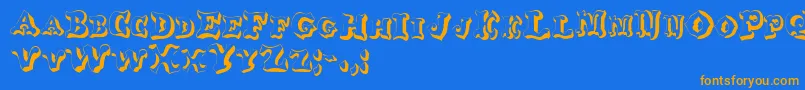 フォントGeGlob – オレンジ色の文字が青い背景にあります。