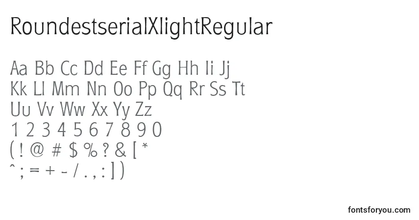Schriftart RoundestserialXlightRegular – Alphabet, Zahlen, spezielle Symbole
