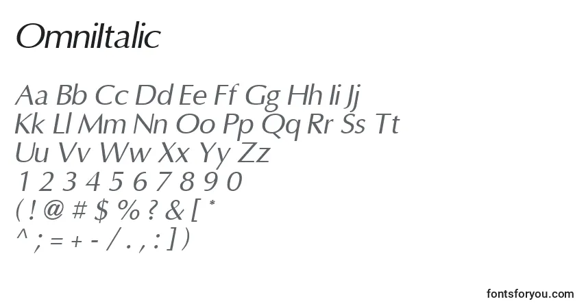 OmniItalic-fontti – aakkoset, numerot, erikoismerkit