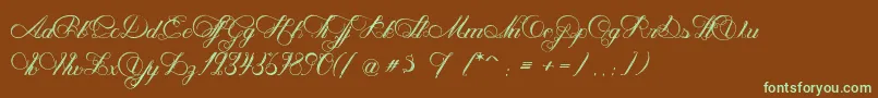 フォントNenupharOfVenus – 緑色の文字が茶色の背景にあります。
