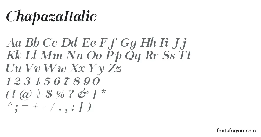 Schriftart ChapazaItalic – Alphabet, Zahlen, spezielle Symbole