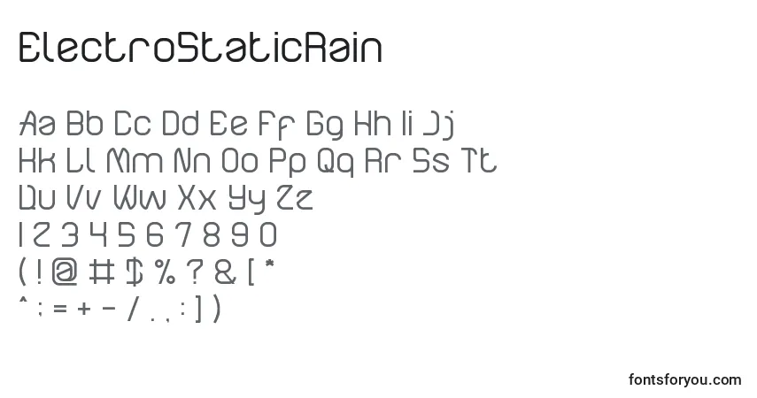 Czcionka ElectroStaticRain – alfabet, cyfry, specjalne znaki