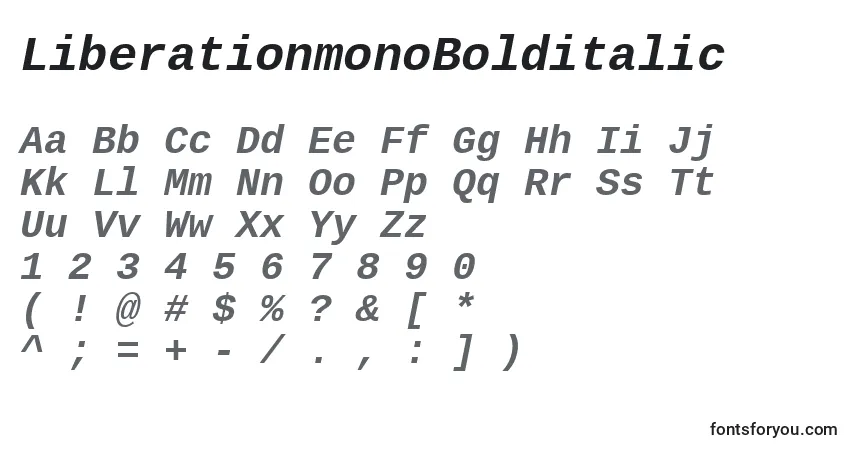 A fonte LiberationmonoBolditalic – alfabeto, números, caracteres especiais
