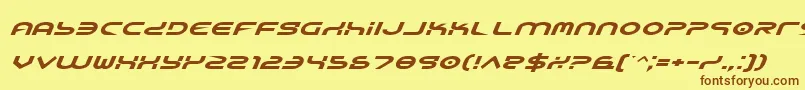 フォントYukonTechExpandedItalic – 茶色の文字が黄色の背景にあります。