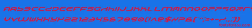 YukonTechExpandedItalic-Schriftart – Rote Schriften auf blauem Hintergrund