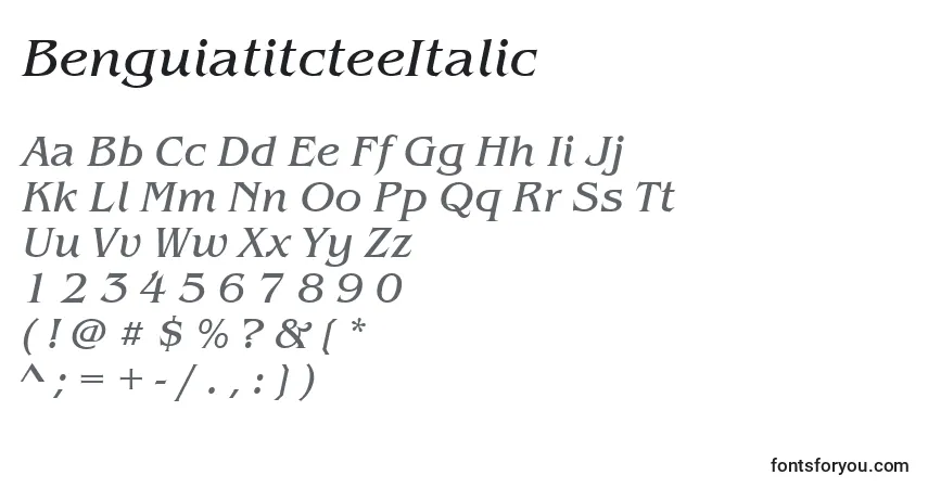 Czcionka BenguiatitcteeItalic – alfabet, cyfry, specjalne znaki