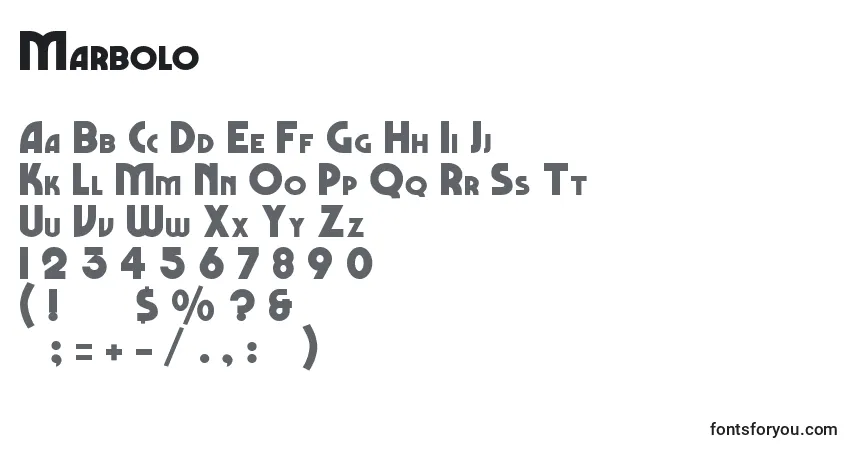 Marbolo-fontti – aakkoset, numerot, erikoismerkit