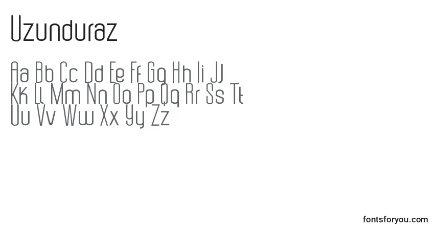 Czcionka Uzunduraz – alfabet, cyfry, specjalne znaki