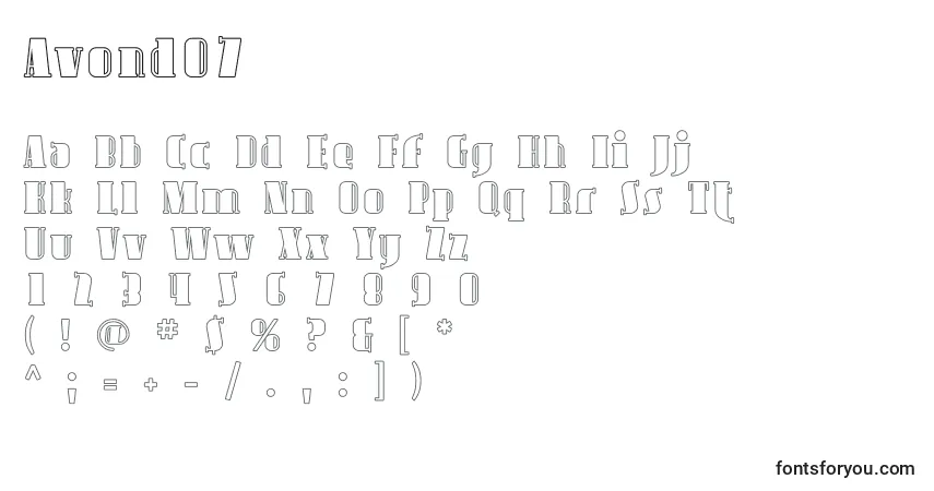 Czcionka Avond07 – alfabet, cyfry, specjalne znaki