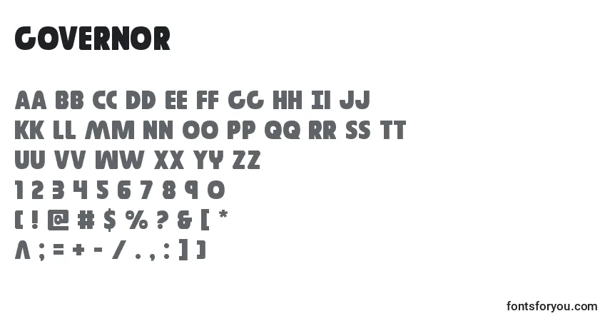 Шрифт Governor – алфавит, цифры, специальные символы