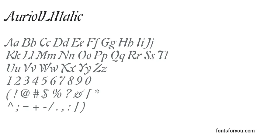 AuriolLtItalic-fontti – aakkoset, numerot, erikoismerkit