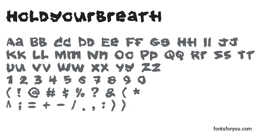 Schriftart Holdyourbreath – Alphabet, Zahlen, spezielle Symbole