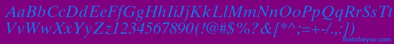 TimestenltstdItalic-Schriftart – Blaue Schriften auf violettem Hintergrund