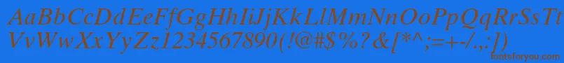 TimestenltstdItalic-Schriftart – Braune Schriften auf blauem Hintergrund
