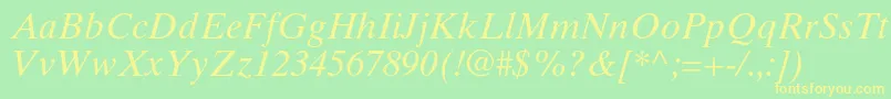 TimestenltstdItalic-Schriftart – Gelbe Schriften auf grünem Hintergrund