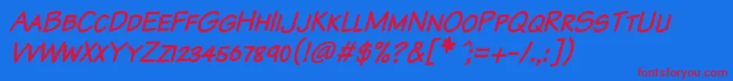 KomikaTextKapsItalic Font – Red Fonts on Blue Background