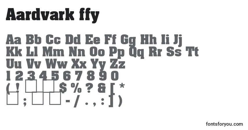 A fonte Aardvark ffy – alfabeto, números, caracteres especiais