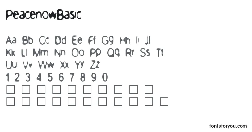 A fonte PeacenowBasic – alfabeto, números, caracteres especiais
