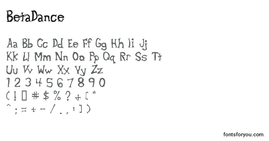 Schriftart BetaDance – Alphabet, Zahlen, spezielle Symbole