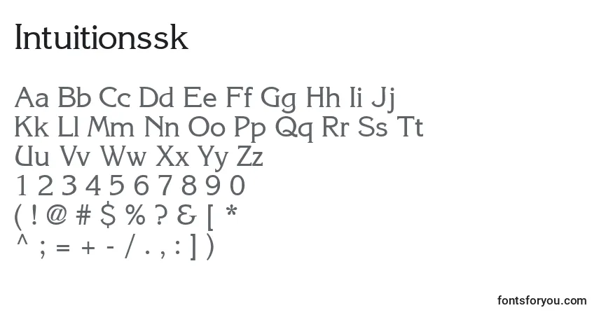 Czcionka Intuitionssk – alfabet, cyfry, specjalne znaki
