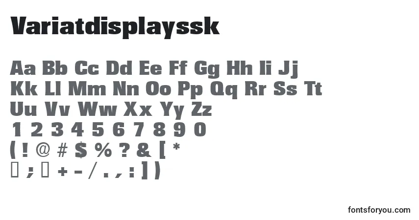A fonte Variatdisplayssk – alfabeto, números, caracteres especiais