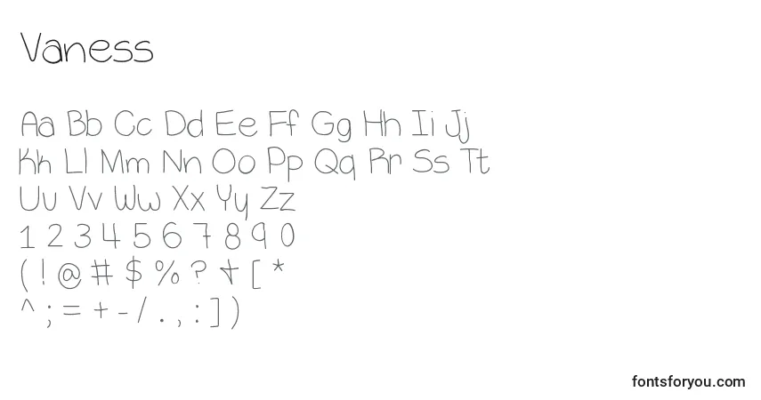 A fonte Vaness – alfabeto, números, caracteres especiais