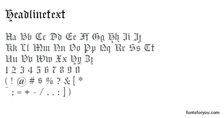 Czcionka Headlinetext – alfabet, cyfry, specjalne znaki