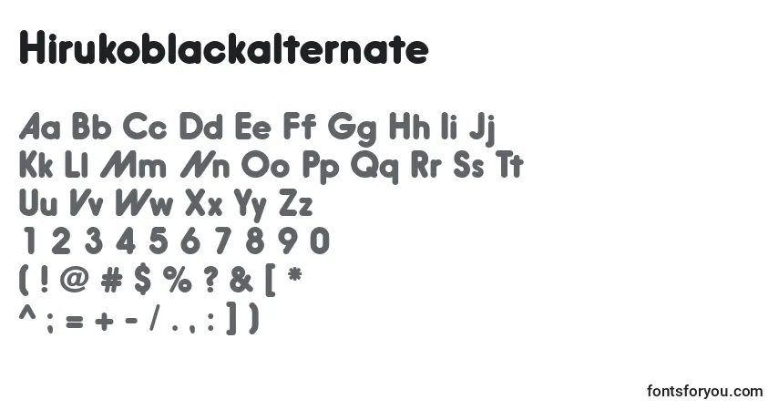 A fonte Hirukoblackalternate – alfabeto, números, caracteres especiais