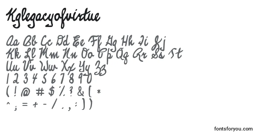 Czcionka Kglegacyofvirtue – alfabet, cyfry, specjalne znaki