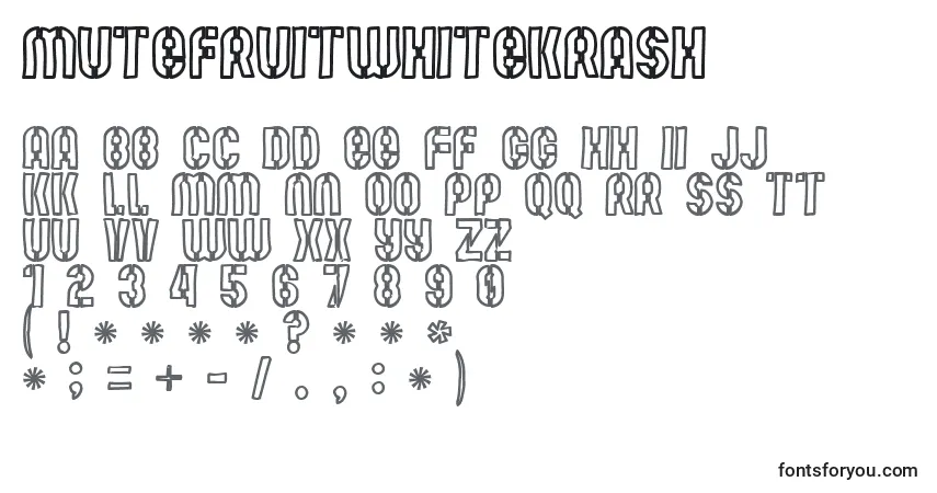 Mutefruitwhitekrash-fontti – aakkoset, numerot, erikoismerkit