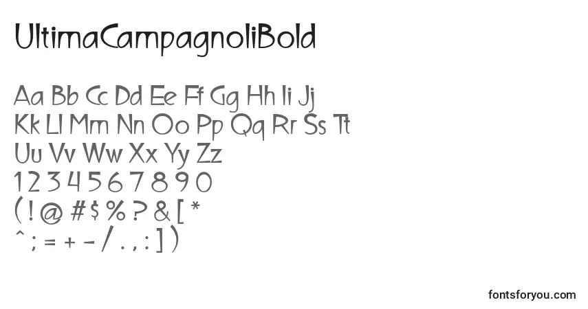 Шрифт UltimaCampagnoliBold – алфавит, цифры, специальные символы