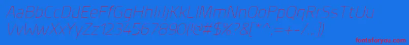 PlanerExtralightitalic-Schriftart – Rote Schriften auf blauem Hintergrund