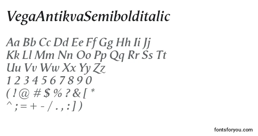 Schriftart VegaAntikvaSemibolditalic – Alphabet, Zahlen, spezielle Symbole
