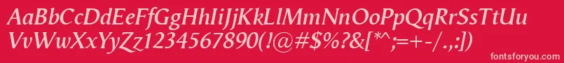 VegaAntikvaSemibolditalic-Schriftart – Rosa Schriften auf rotem Hintergrund