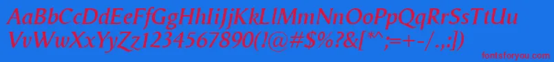 VegaAntikvaSemibolditalic-Schriftart – Rote Schriften auf blauem Hintergrund