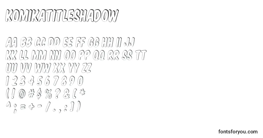 Czcionka KomikaTitleShadow – alfabet, cyfry, specjalne znaki