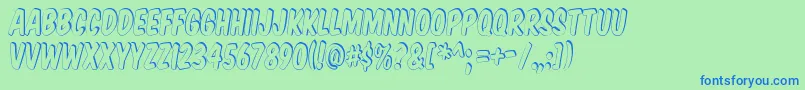 KomikaTitleShadow-Schriftart – Blaue Schriften auf grünem Hintergrund