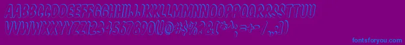 KomikaTitleShadow-Schriftart – Blaue Schriften auf violettem Hintergrund