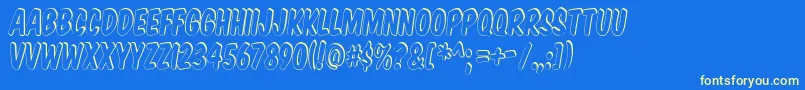 KomikaTitleShadow-Schriftart – Gelbe Schriften auf blauem Hintergrund
