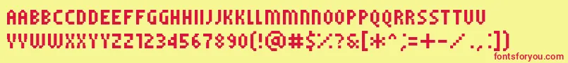 Fonte PfTempestaFiveCompressed – fontes vermelhas em um fundo amarelo
