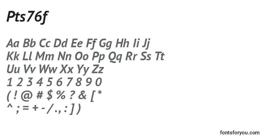 Czcionka Pts76f – alfabet, cyfry, specjalne znaki