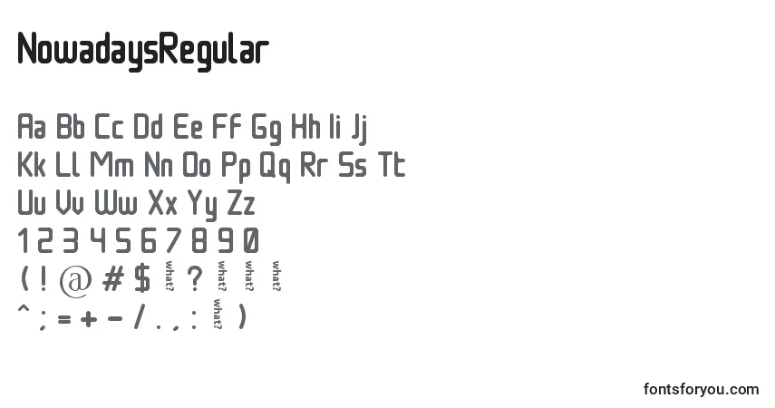 Schriftart NowadaysRegular – Alphabet, Zahlen, spezielle Symbole